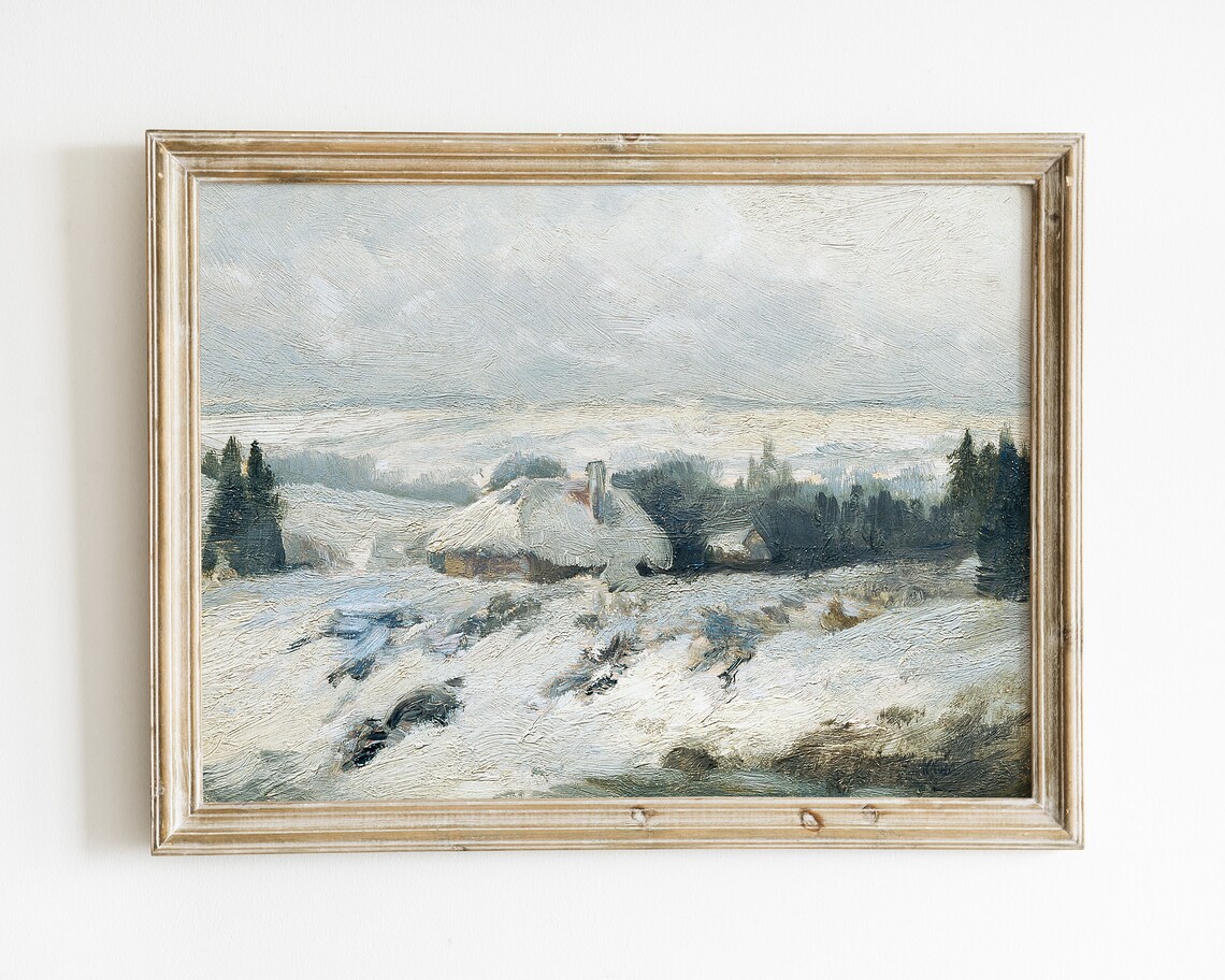 Vintage Winter Landscape Art Print, Snow Scene