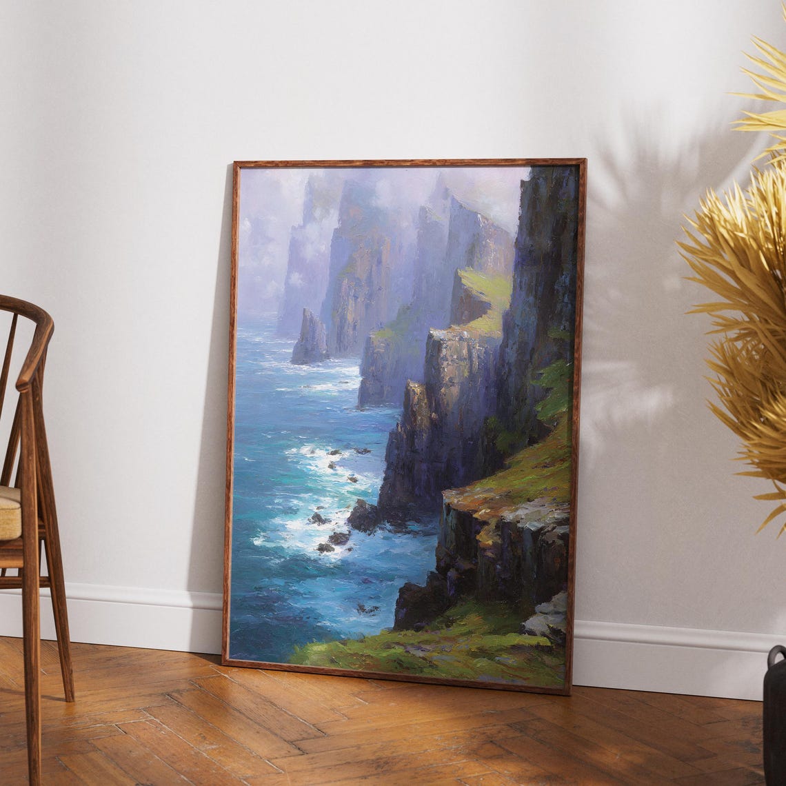 Faroe Islands Misty Sea Cliffs Dramatic Wild Nordic Coast Poster