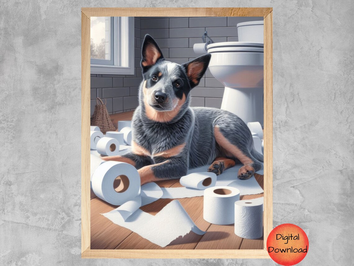 Australian Cattle Dog Bathroom Art Print, Pet Humor