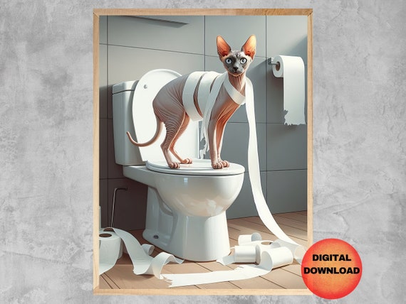 Sphynx Cat Funny Bathroom Poster, Whimsy Gift