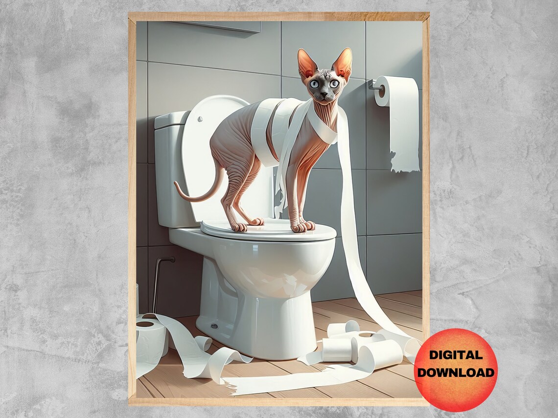 Sphynx Cat Funny Bathroom Poster, Whimsy Gift