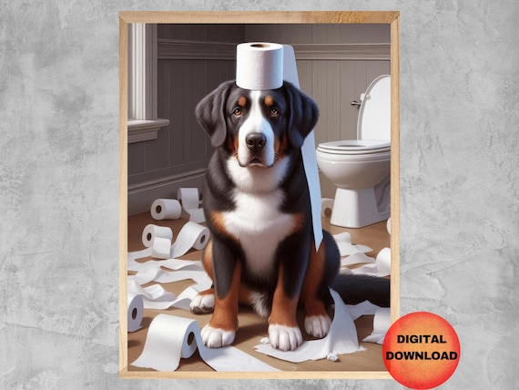 Greater Swiss Mountain Dog Toilet Wall Art Funny Swissy Bathroom Print Whimsy Gift For Owners Humor Pet Poster