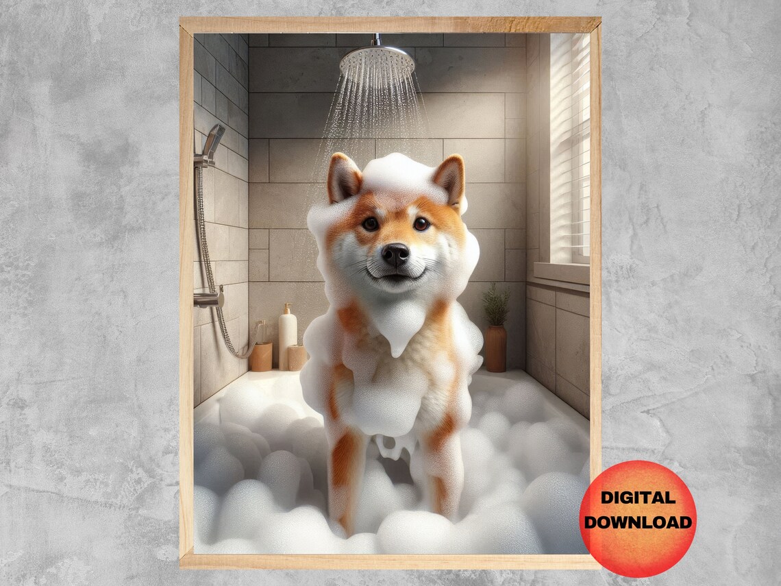 Shiba Inu Bathroom Wall Art, Funny Dog Owner Gift