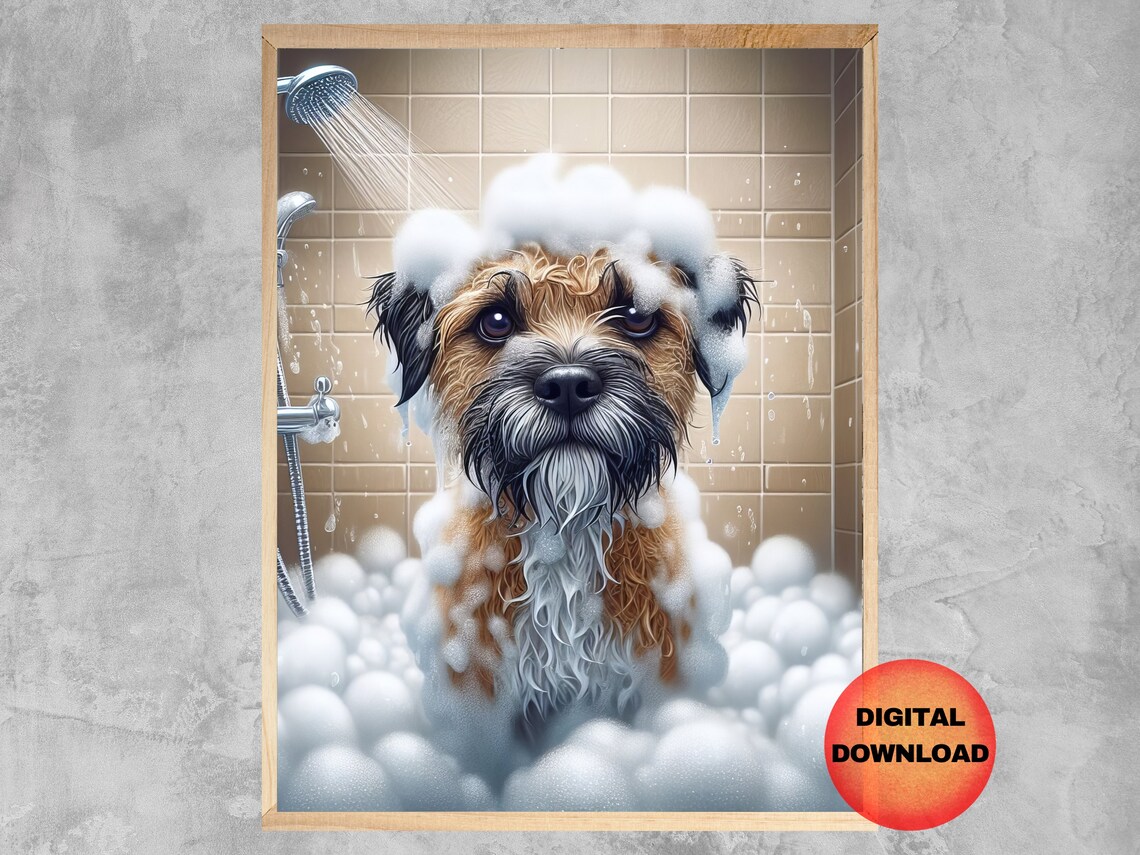 Border Terrier Bathroom Humor Art Print, Dog Mom Gift