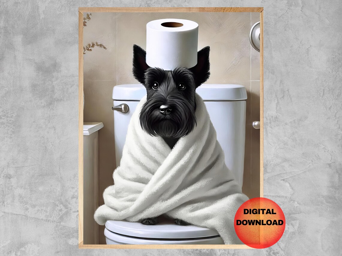 Scottie Funny Bathroom Wall Art, Poster Print