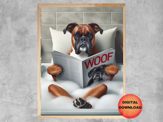 Funny Boxer Bathroom Wall Art Bathtub For Owners Dog Humor Artwork Pet Poster