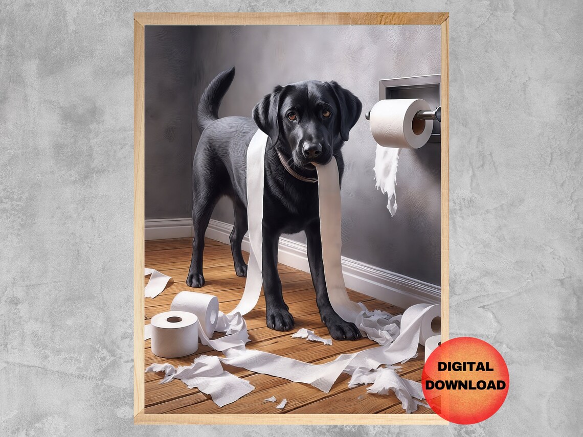 Black Labrador Bathroom Art Print, Funny Dog Humor