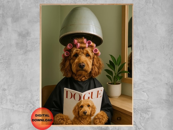 Retro Doodle Hair Dryer Poster Funny Goldendoodle Grooming Decor Dog Bathroom Wall Art Spa Day Picture Whimsy Lover Gift
