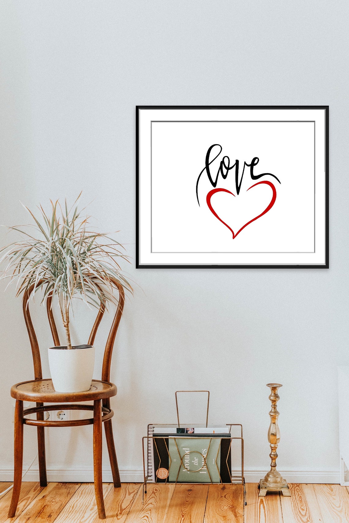 Love Calligraphy Script with Red Heart Minimalist Word Art Poster - Image 3