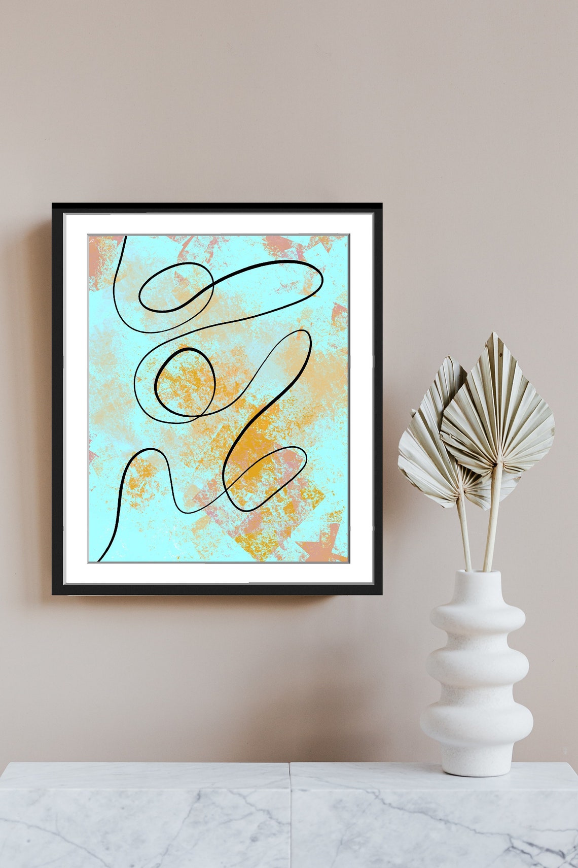 Minimalist Boho Line Art Looped Curves Turquoise Gold Poster