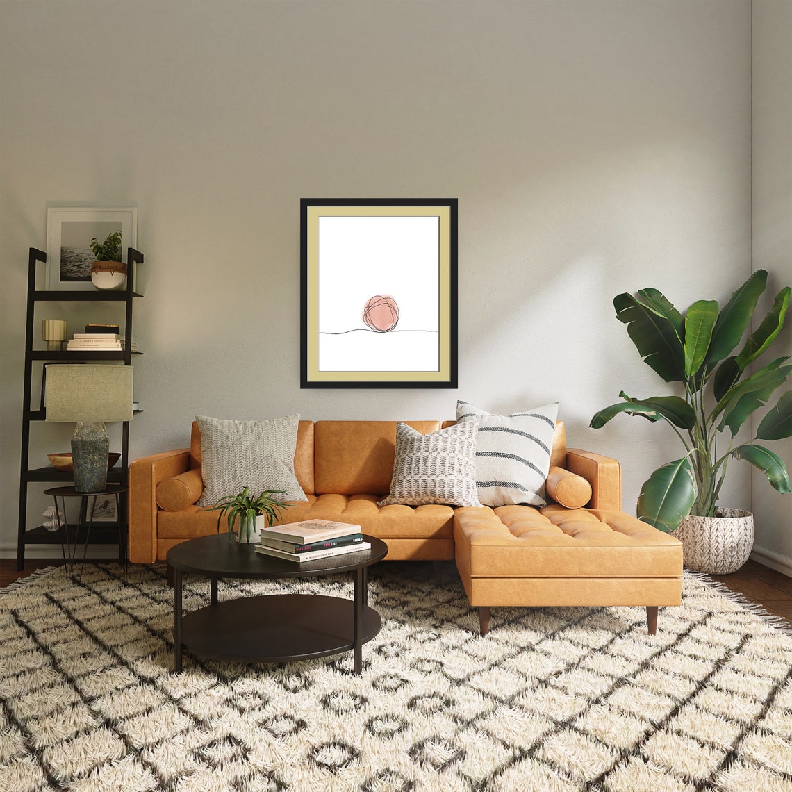 Minimalist Boho Sun Line Drawing Pink Watercolor Circle Poster - Image 3