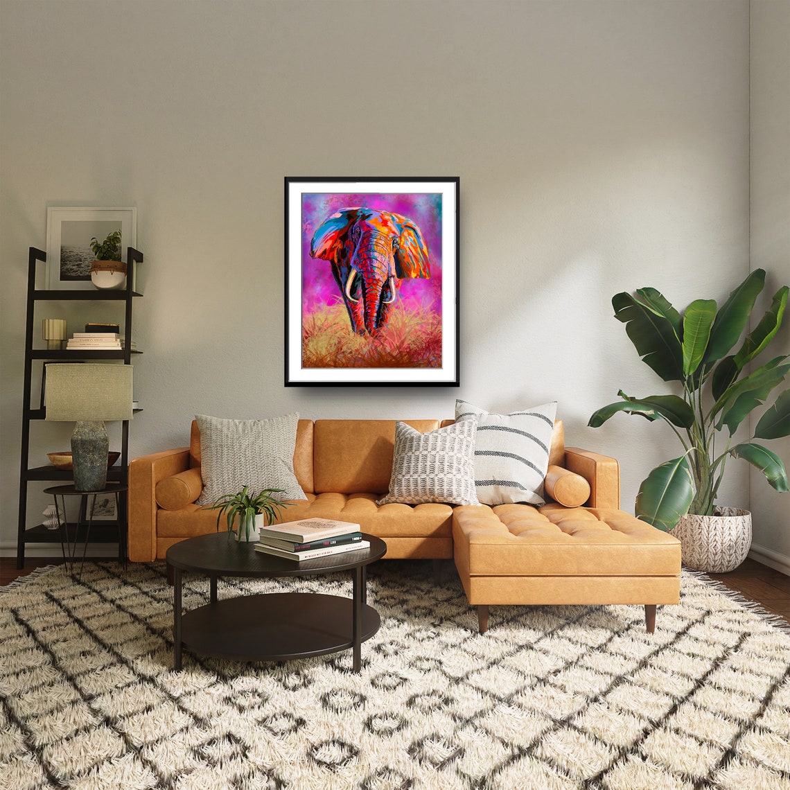 Bold Colorful Elephant Portrait Vibrant Abstract Animal Poster - Image 3