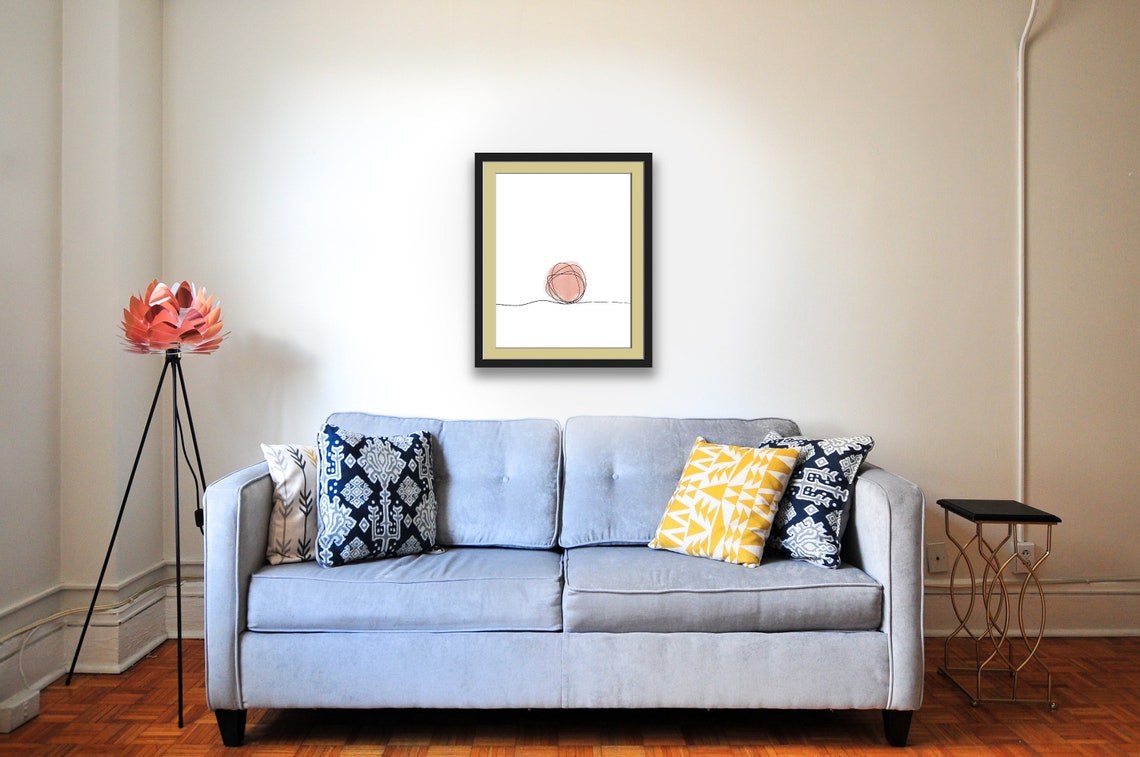 Minimalist Boho Sun Line Drawing Pink Watercolor Circle Poster - Image 4