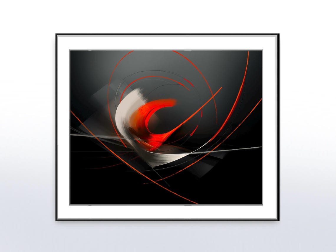 Origins Red White Dynamic Abstract Swirls On Black Canvas Poster