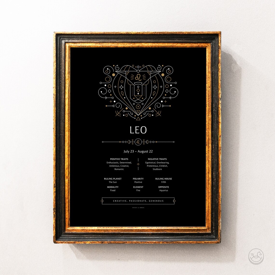 Leo Ornate Zodiac Poster Gold Art Nouveau Lion Astrology Wall Decor - Image 3