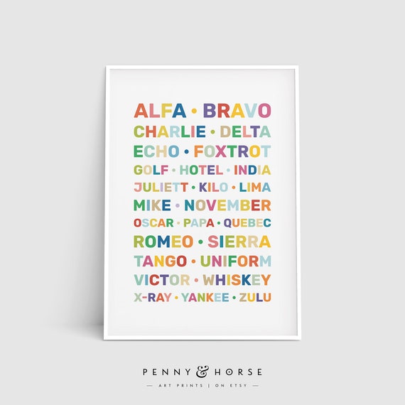 International Phonetic Alphabet Print Aviation Alphabet Colorful Wall Art Alpha Bravo Charlie Nursery Decor Kids Abc Poster