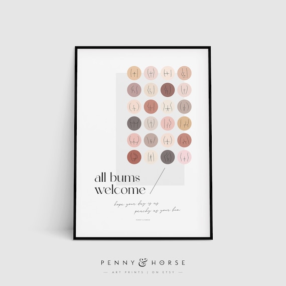 All Bums Welcome Funny Bathroom Poster Boho Butt Art Peachy Gift Decor