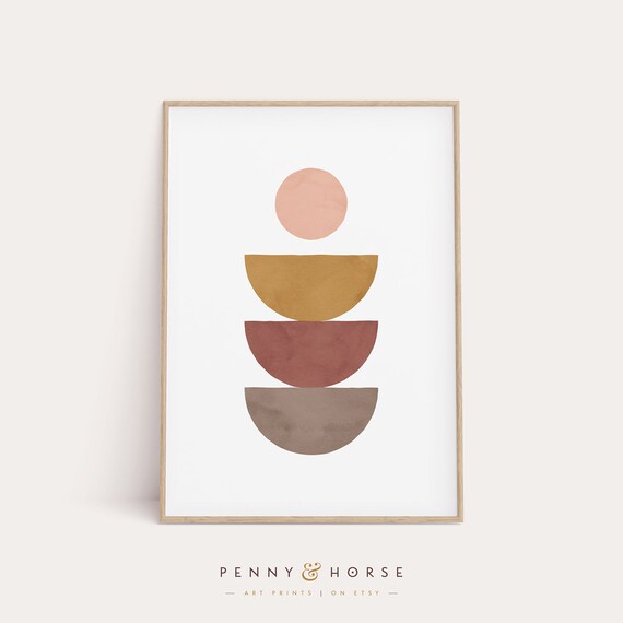 Geometric Circles Print Nordic Boho Shapes Neutral Warm Wall Art Muted Home Decor Abstract Print Modern Art