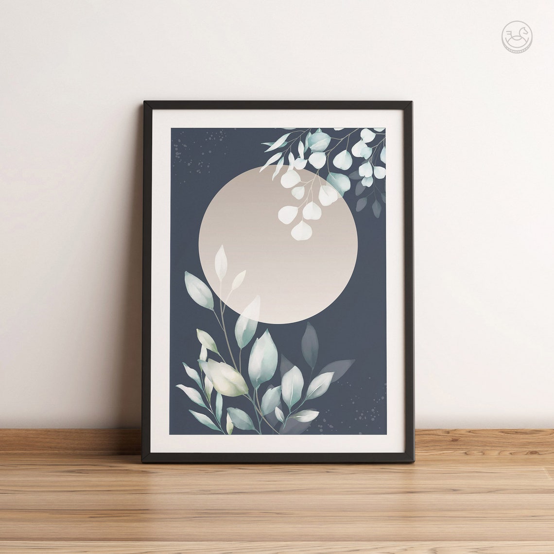 Boho Moon Floral Poster Neutral Botanical Abstract Navy Wall Decor - Image 3