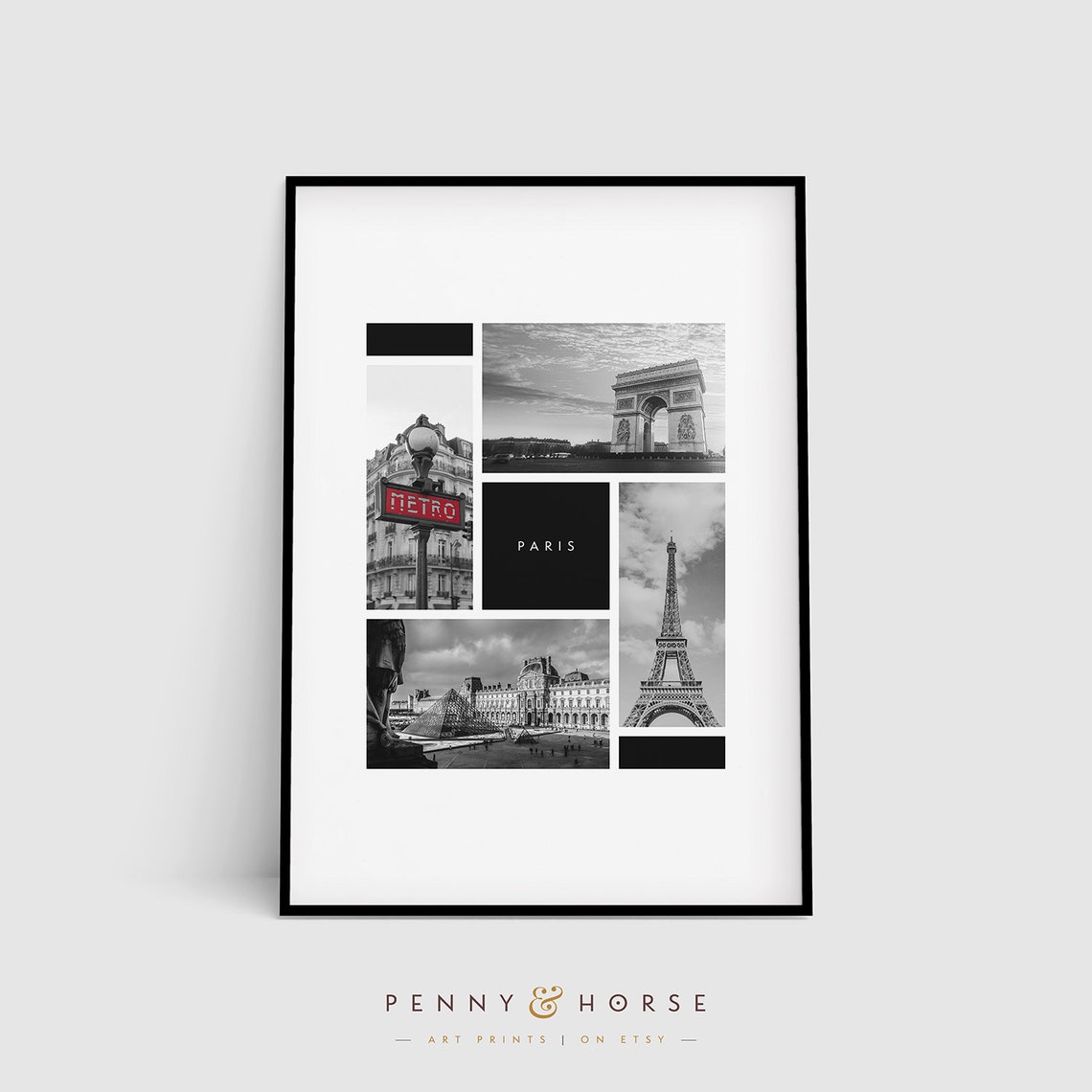 Paris Landmarks Eiffel Tower Louvre Arc de Triomphe Photo Poster