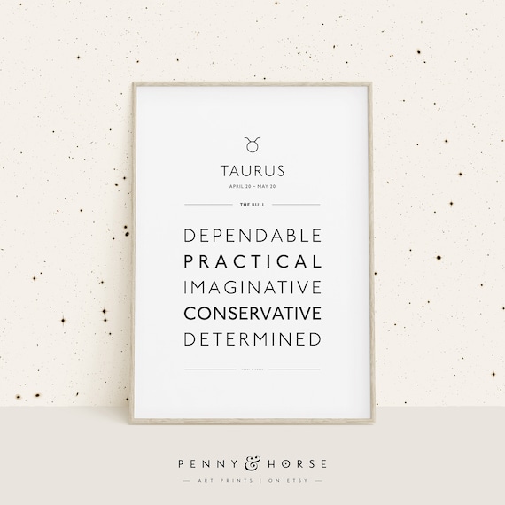 Taurus Zodiac Traits Poster April May Bull Star Sign Home Decor