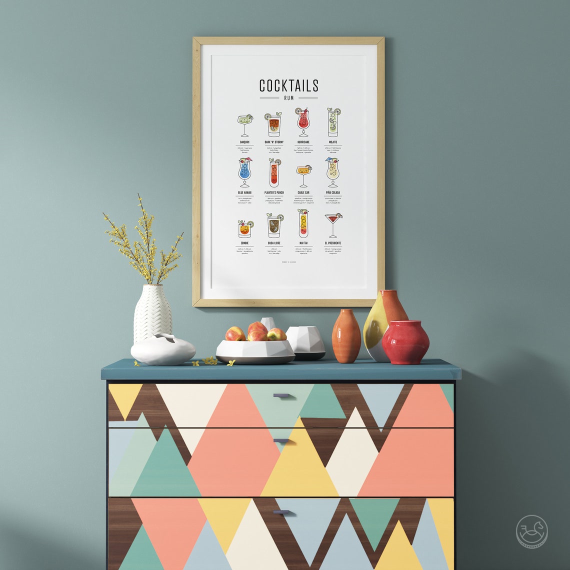 Rum Cocktails Illustrated Recipe Chart Tropical Bar Art Wall Poster - Image 2