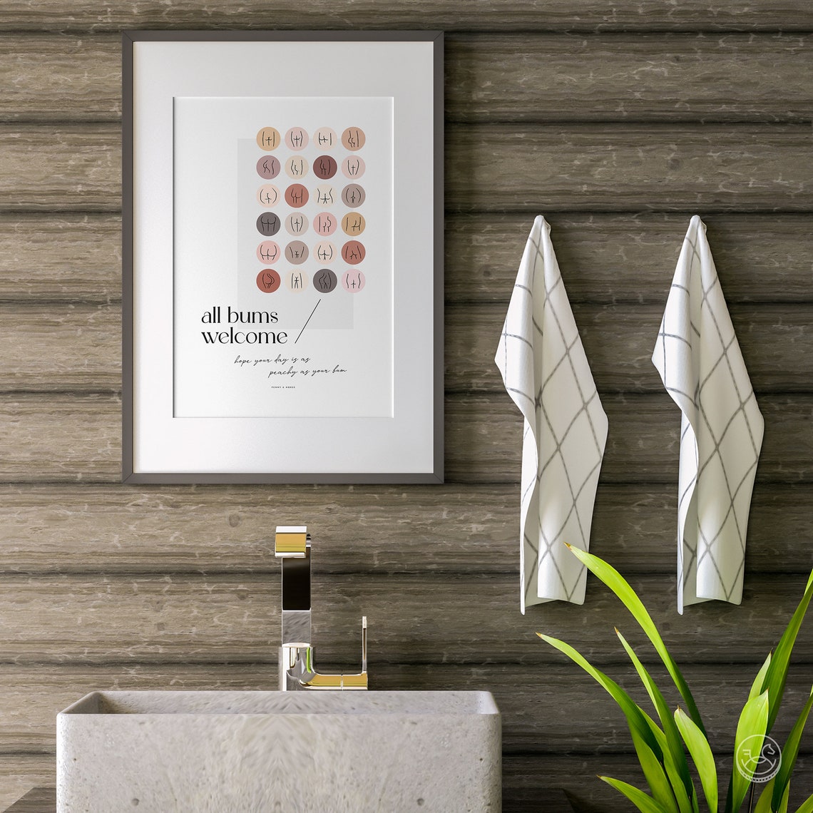 All Bums Welcome Funny Bathroom Poster Boho Butt Art Peachy Gift Decor - Image 2