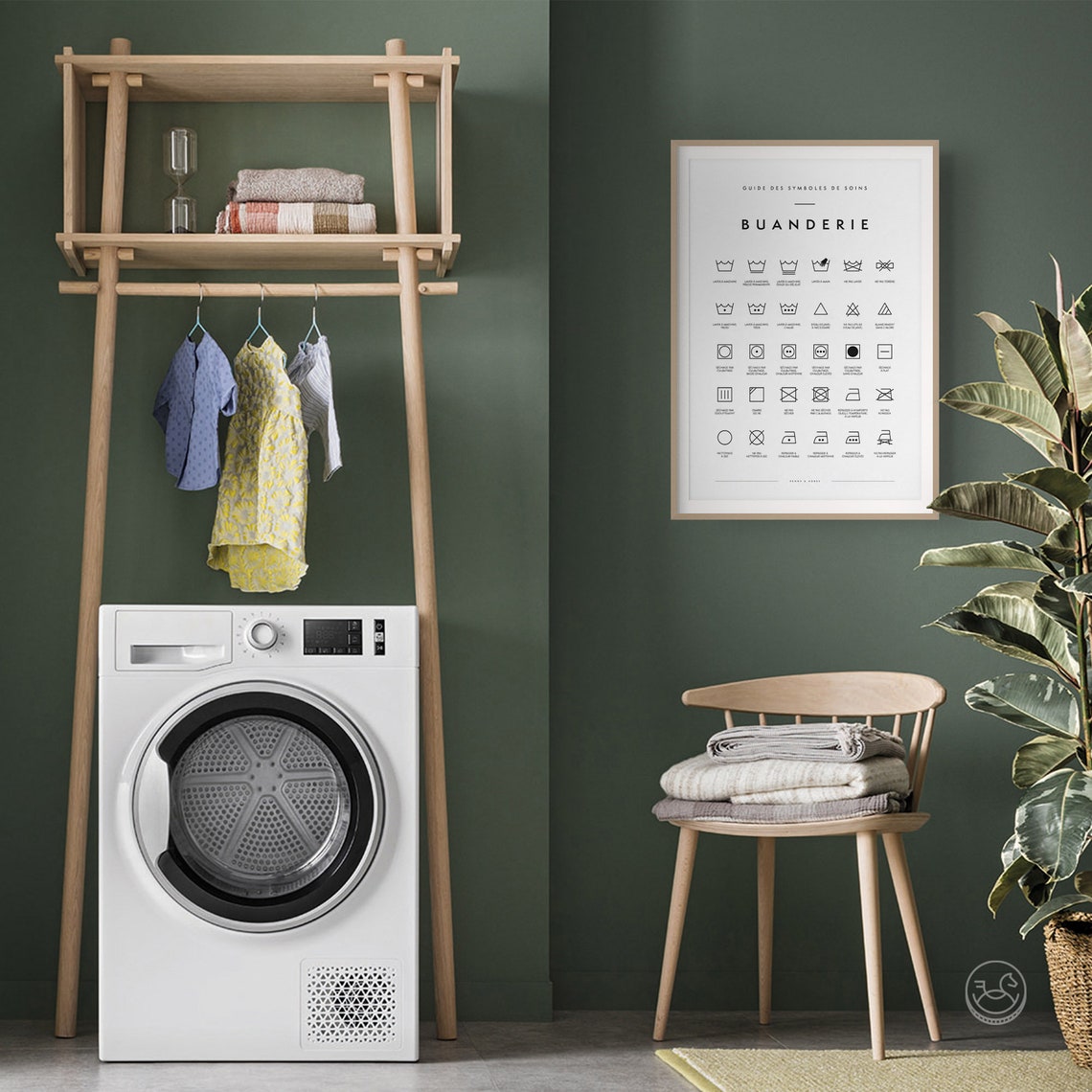 French Buanderie Laundry Symbols Chart Elegant Black White Wall Poster - Image 3