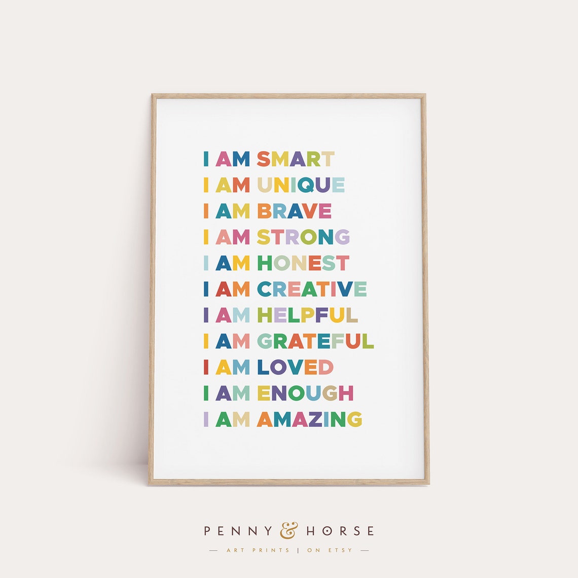 Affirmations for Kids Colorful I Am Smart Quote Poster for Nursery