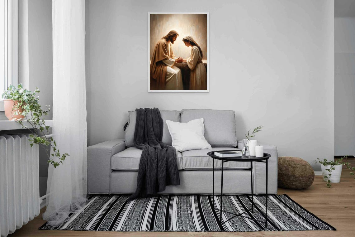 Comfort In Faith Christian Wall Art Jesus With Woman Jesus Christ Painting Lds Painting Bible Art Jesus Heals A Woman Jesus Wall Art - Image 4
