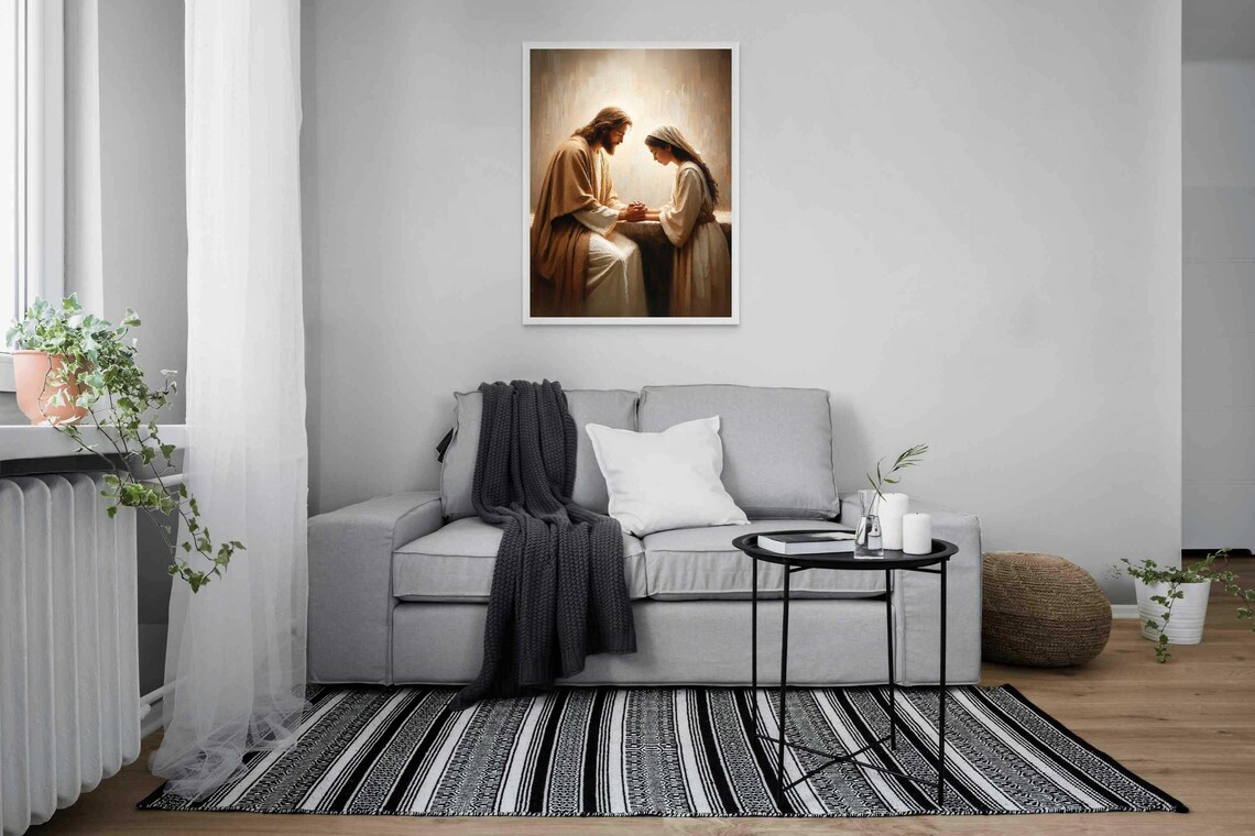 Jesus Holding Hands Praying Woman Tender Faith Painting Poster - Image 4