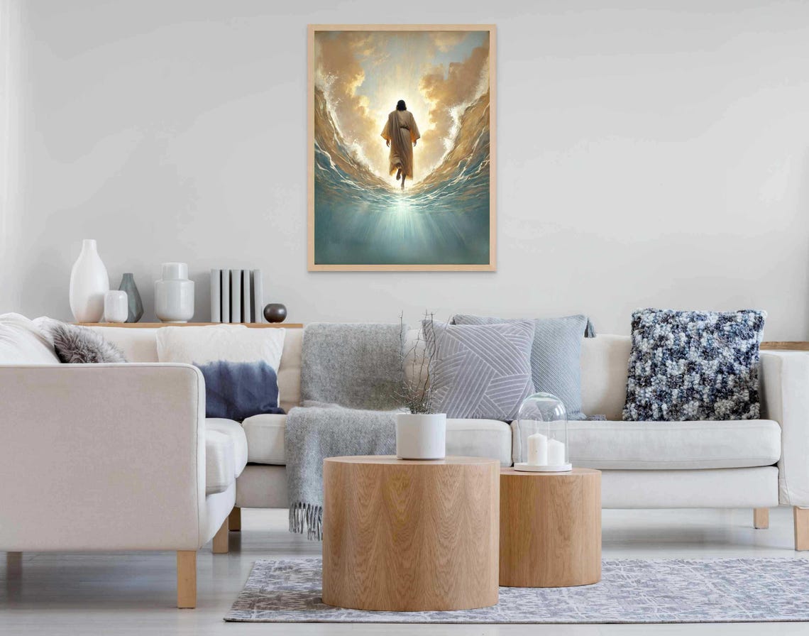 Jesus Walking Through Parted Waters Toward Heavenly Light Art Poster - Image 7