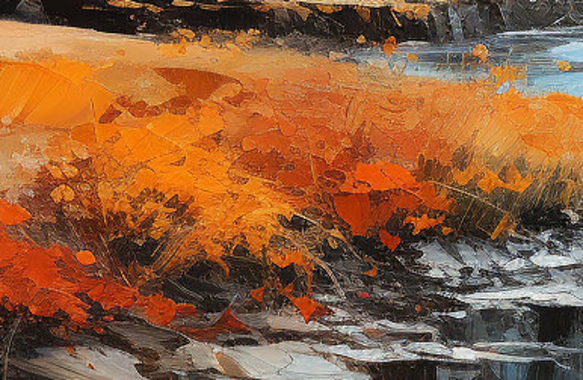Autumn River Valley Blue Mountains Landscape Oil Painting Poster - Image 2
