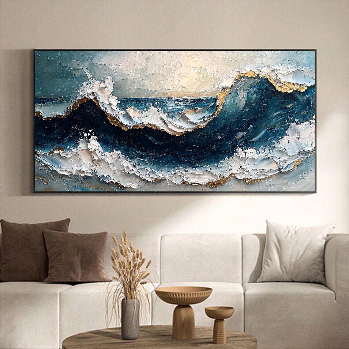 Deep Blue Ocean Wave Impasto Oil Painting Seascape Art Poster - Image 2