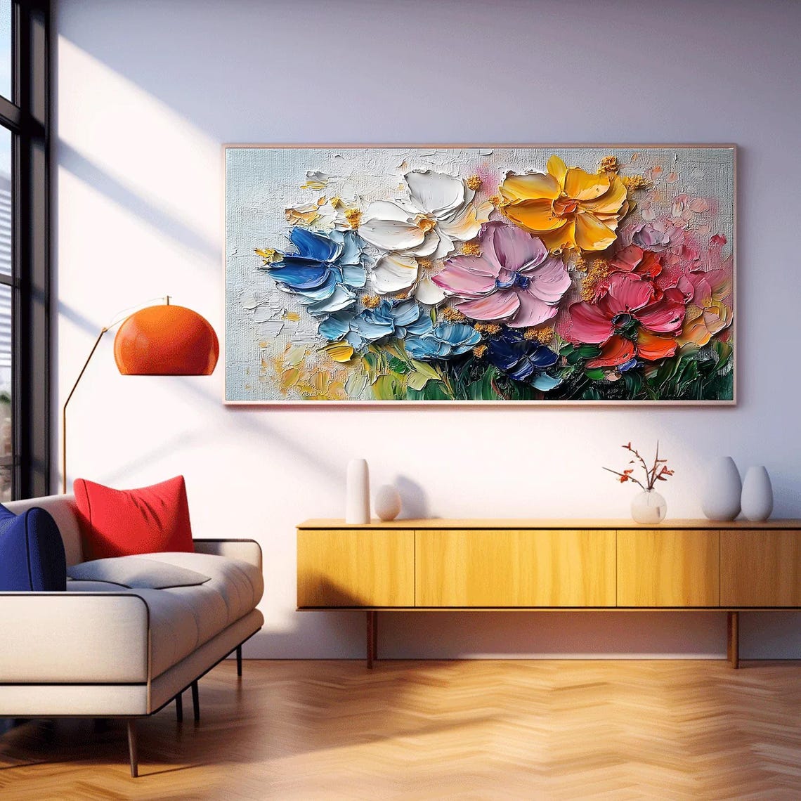 Colorful Three Dimensional Blooms in Thick Impasto Floral Poster - Image 2