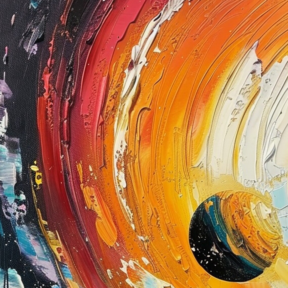 Colorful Swirling Cosmic Sunset Vertical Oil Painting Art Print - Image 2