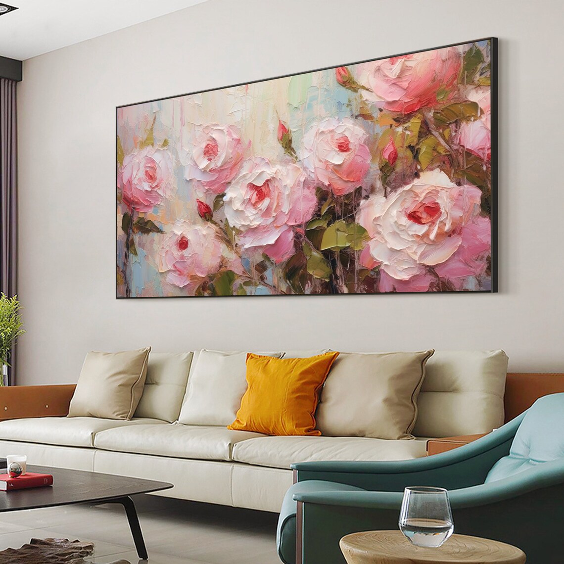 Blush Pink Rose Garden Textured Impasto Floral Oil Painting Poster - Image 5