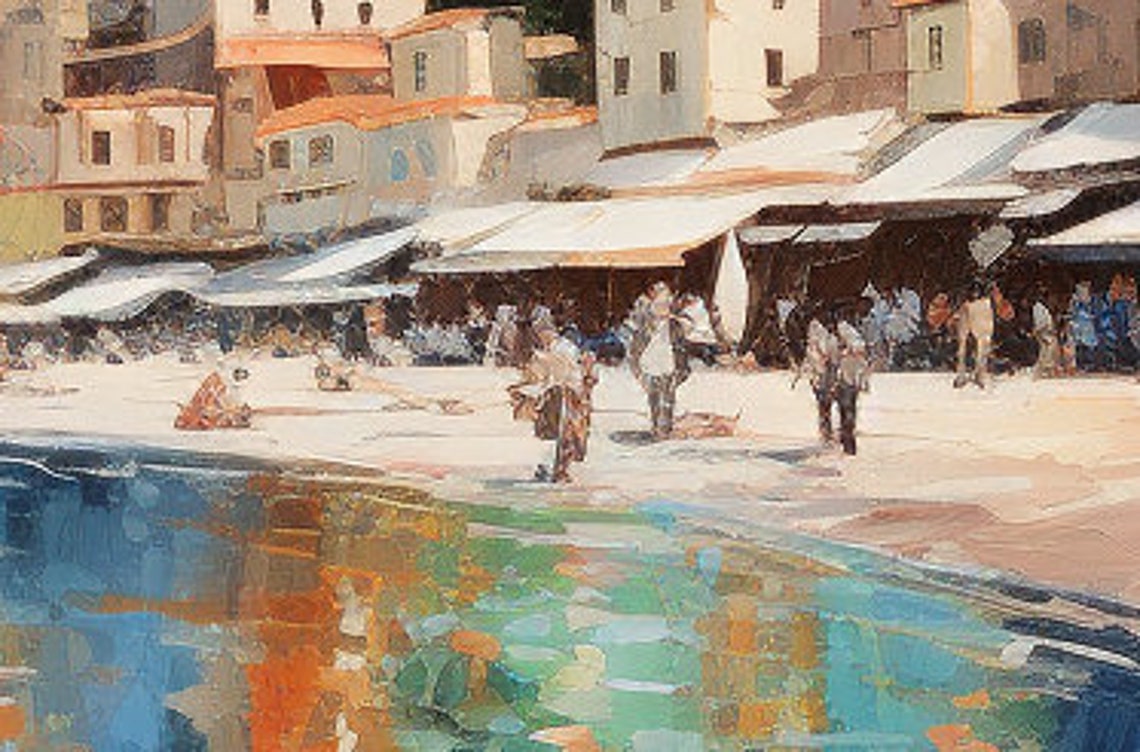 Mediterranean Coastal Cityscape with Sailboats Seaside Oil Poster - Image 2