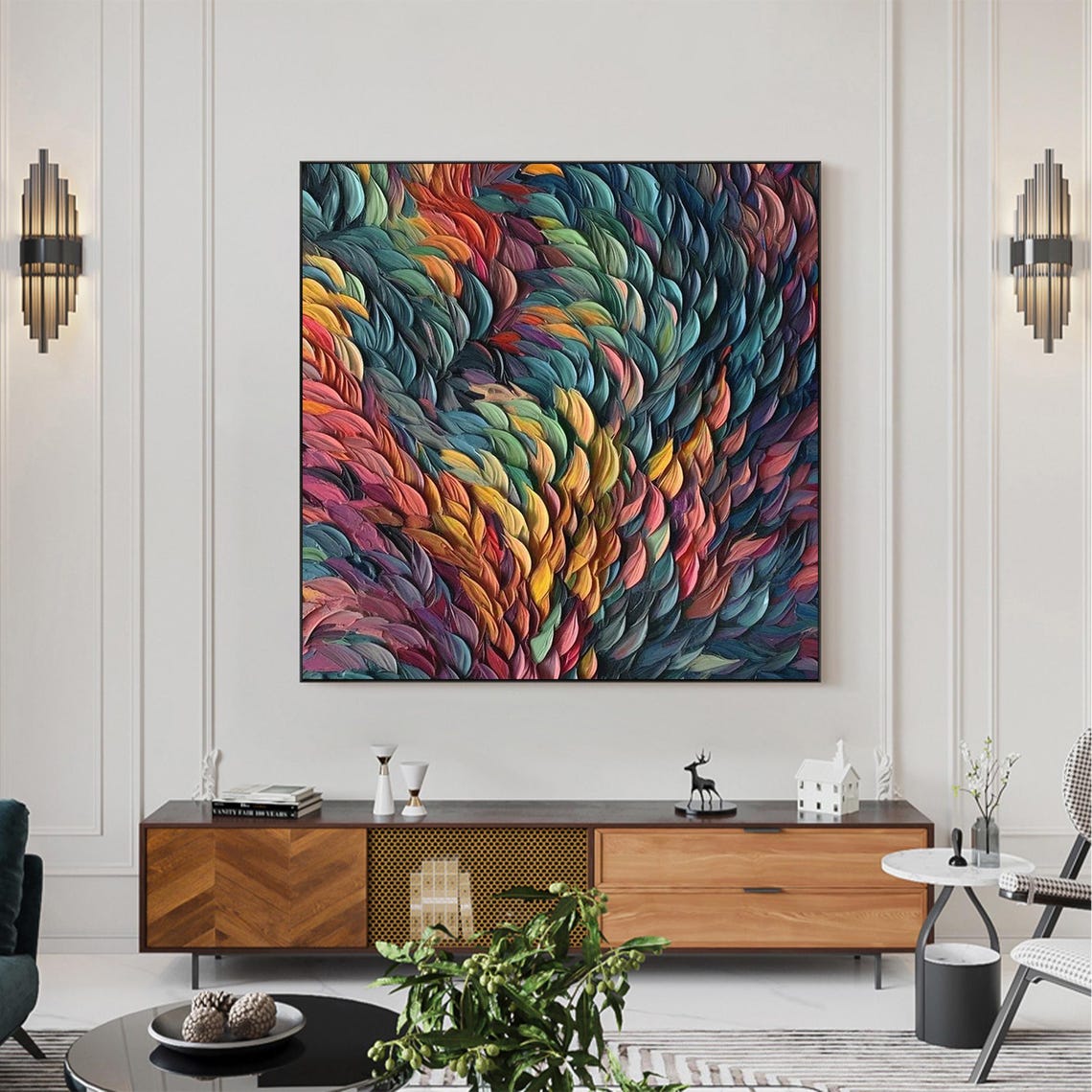 Swirling Rainbow Feather Strokes in Thick Impasto Motion Poster - Image 3