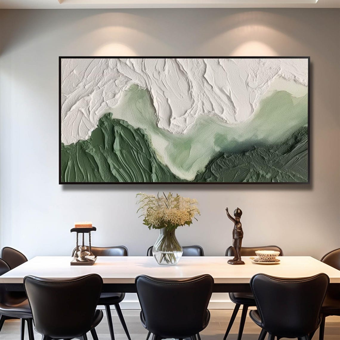 Minimalist White Clouds Drifting Over Rolling Green Hills Poster - Image 4