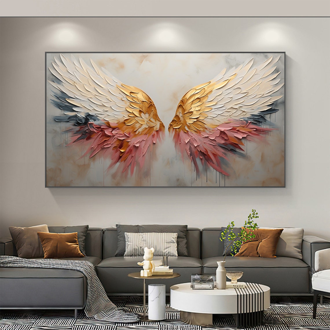 Golden White Angel Wings With Soft Blush Pink Feather Tips Poster - Image 6