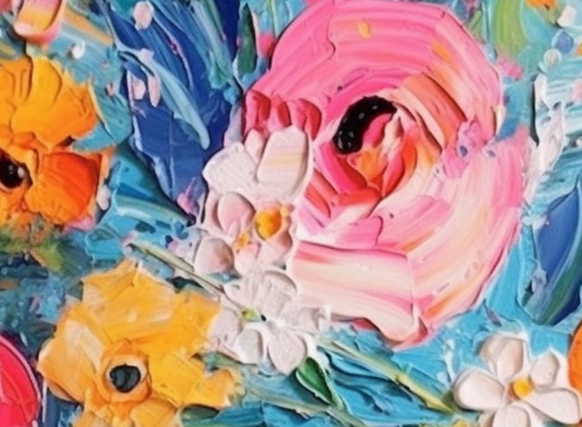 Vivid Impasto Blossoms Dancing Across a Turquoise Canvas Poster - Image 4