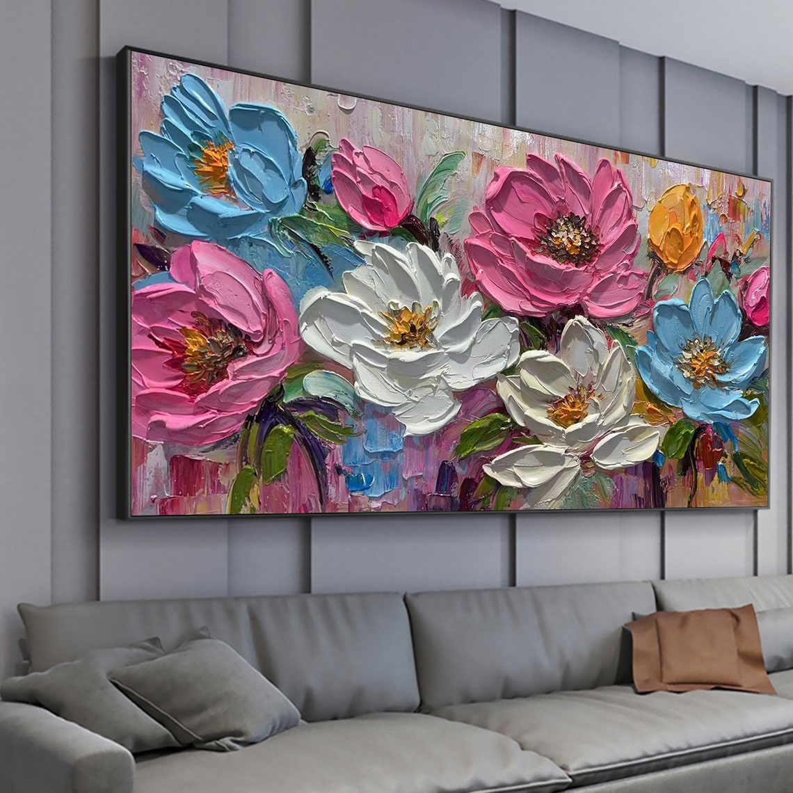 Bold Impasto Blooms in Pink White and Blue Floral Garden Poster - Image 5