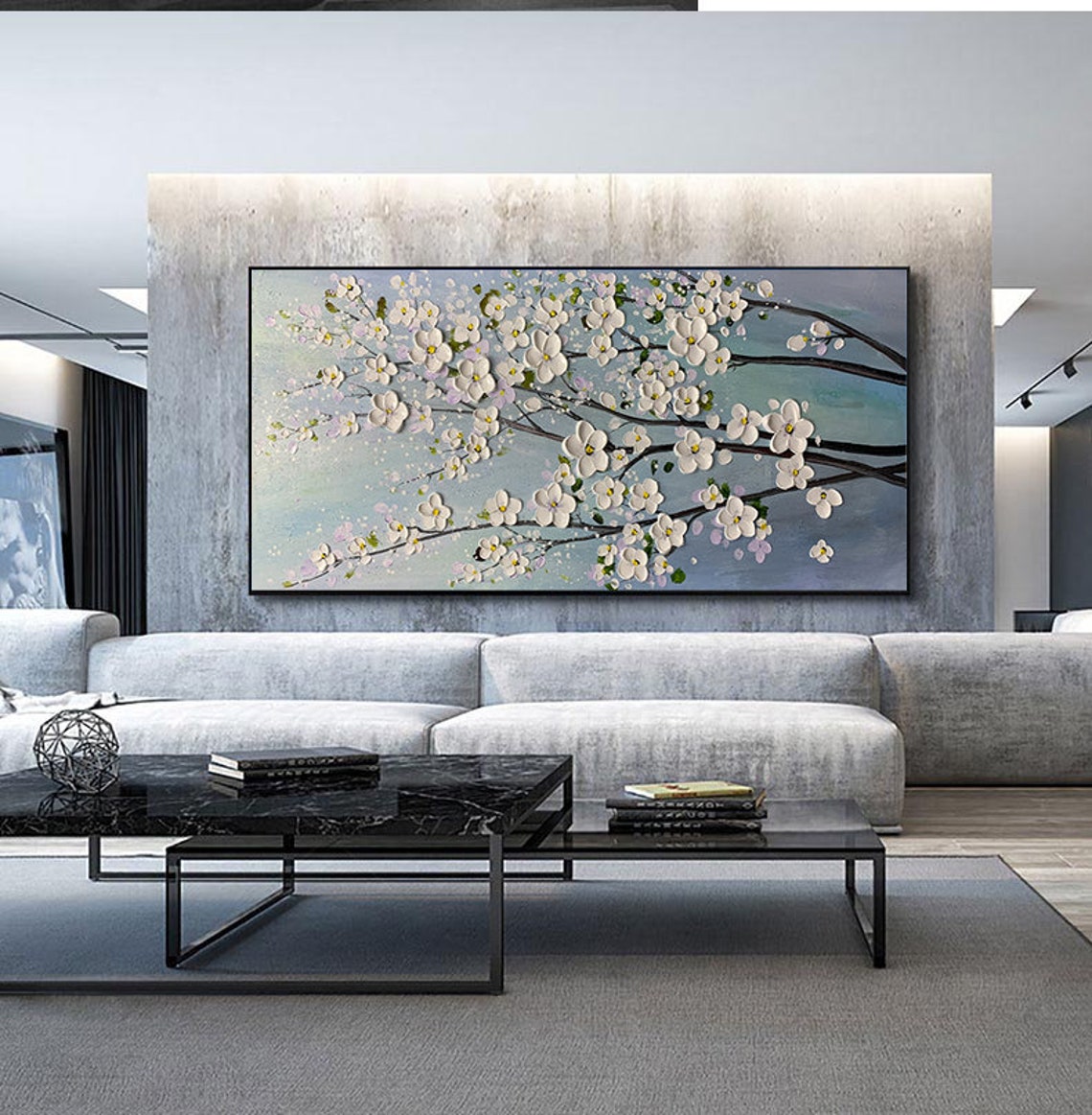 White Spring Blossoms Opening on Dark Branches Over Teal Poster - Image 2