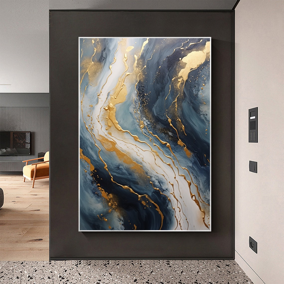 Navy Blue Marble Gold Veins Luxurious Abstract Modern Poster - Image 6