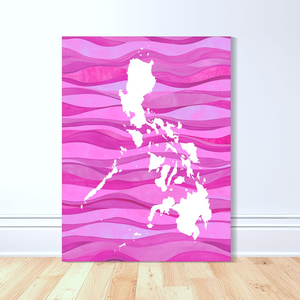 Philippines Silhouette Wavy Pink Ocean Art Print