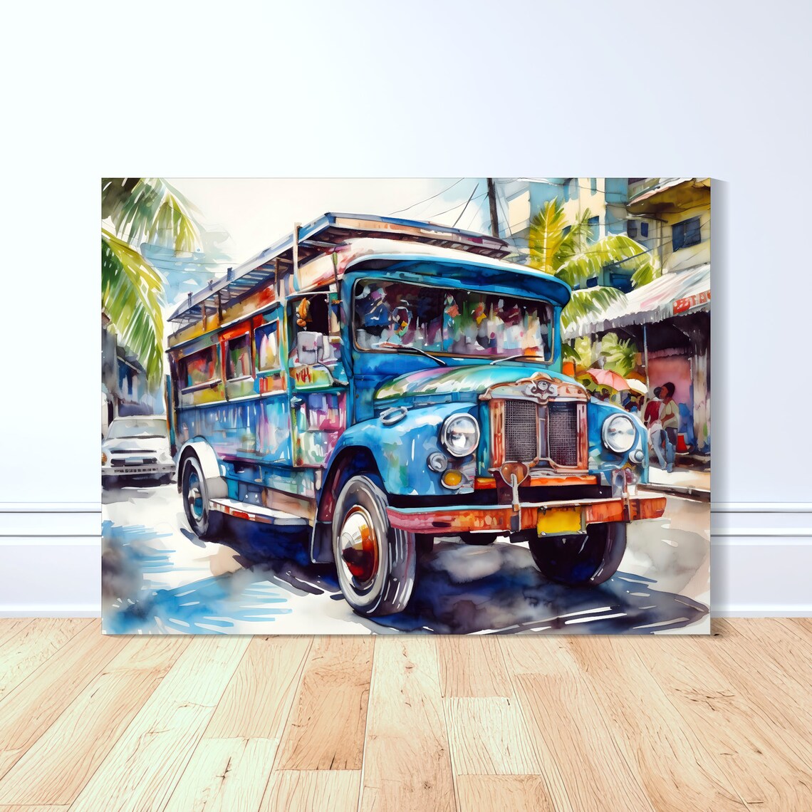Blue Jeepney Adventure Art Print, Philippines Watercolor