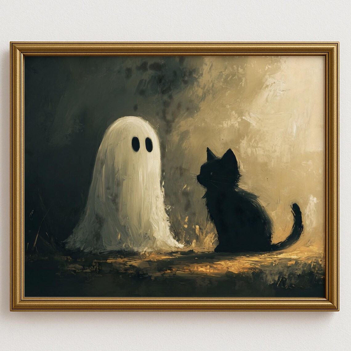 Cat Wall Art, Moody Halloween Black Painting