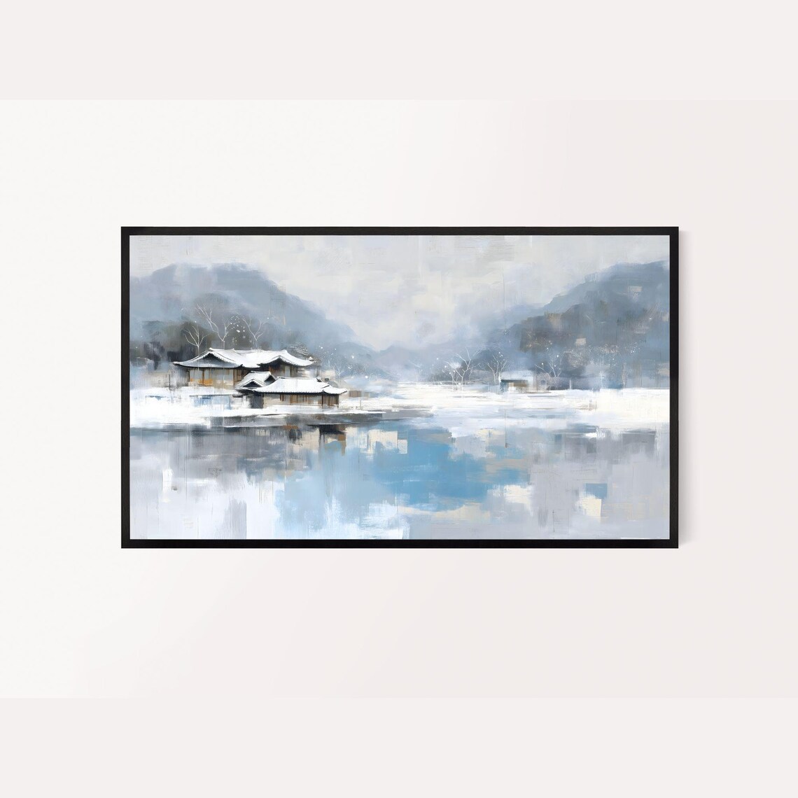 Korean Winter Abstract Snowy Minimalist Calm Blue Gray Painting Poster
