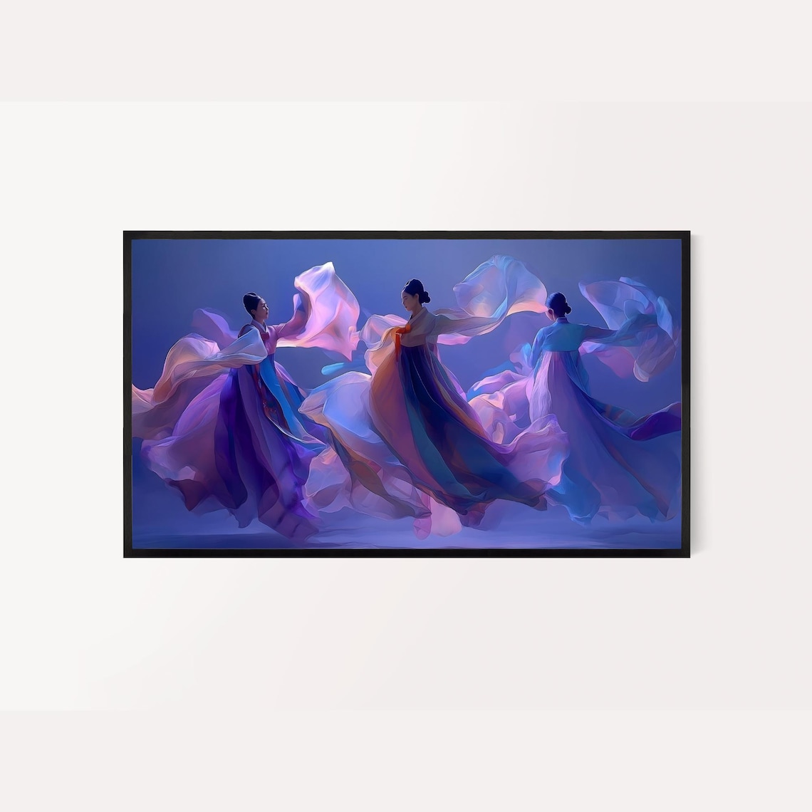 Korean Fan Dancers Fuchsia Purple Flowing Robes Abstract Wall Art
